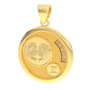 Men's 14k Yellow Gold Gemini the Twins Zodiac Pendant Necklace, 33mm