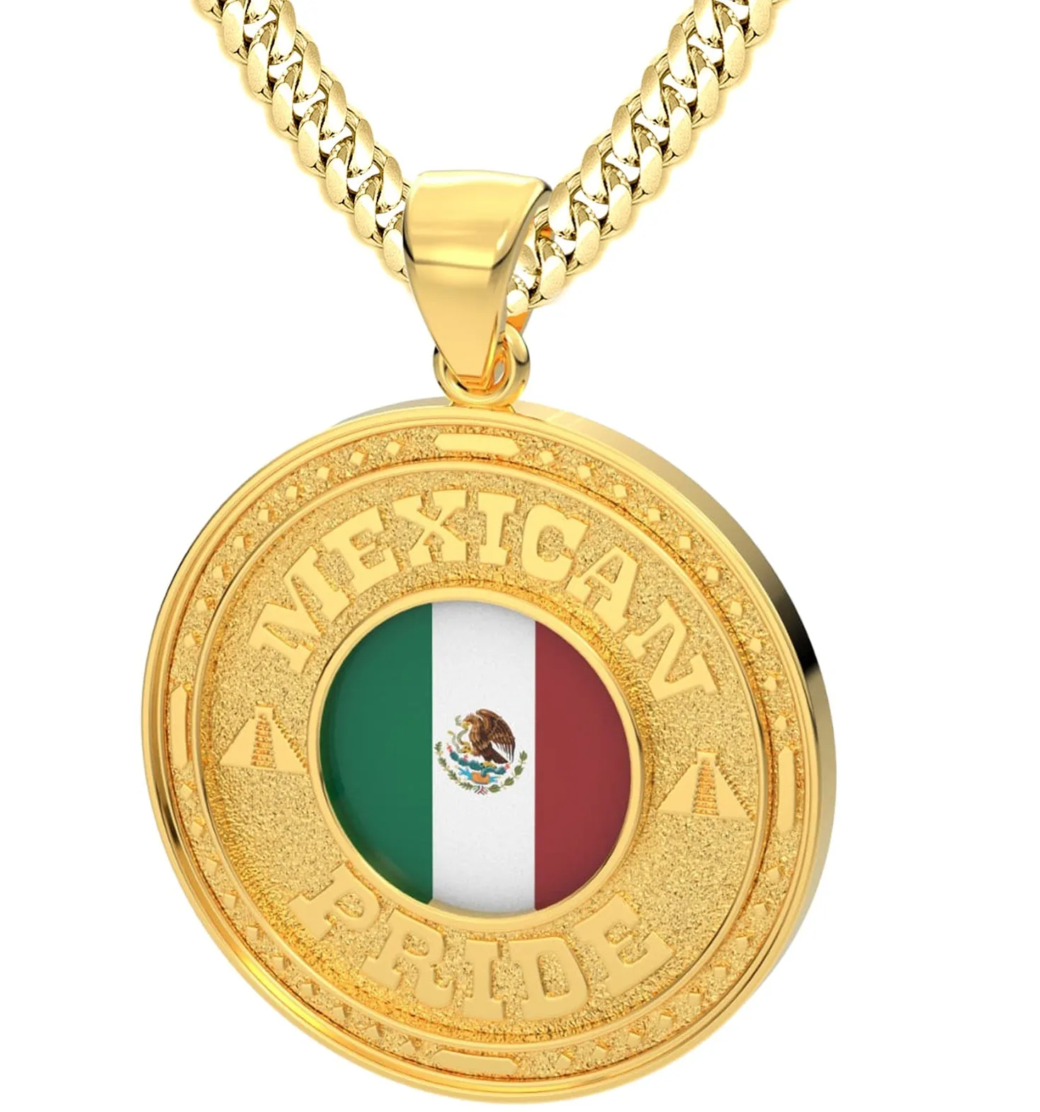 Men's 14k Yellow Gold Mexican Pride Pendant Necklace, 33mm