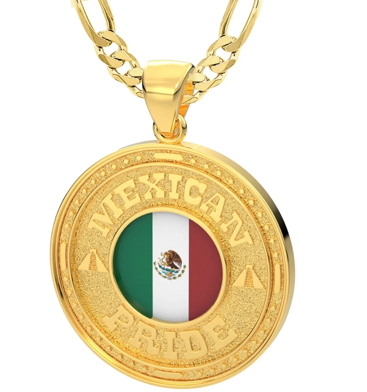 Men's 14k Yellow Gold Mexican Pride Pendant Necklace, 33mm