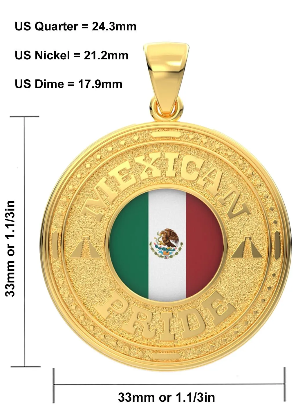 Men's 14k Yellow Gold Mexican Pride Pendant Necklace, 33mm