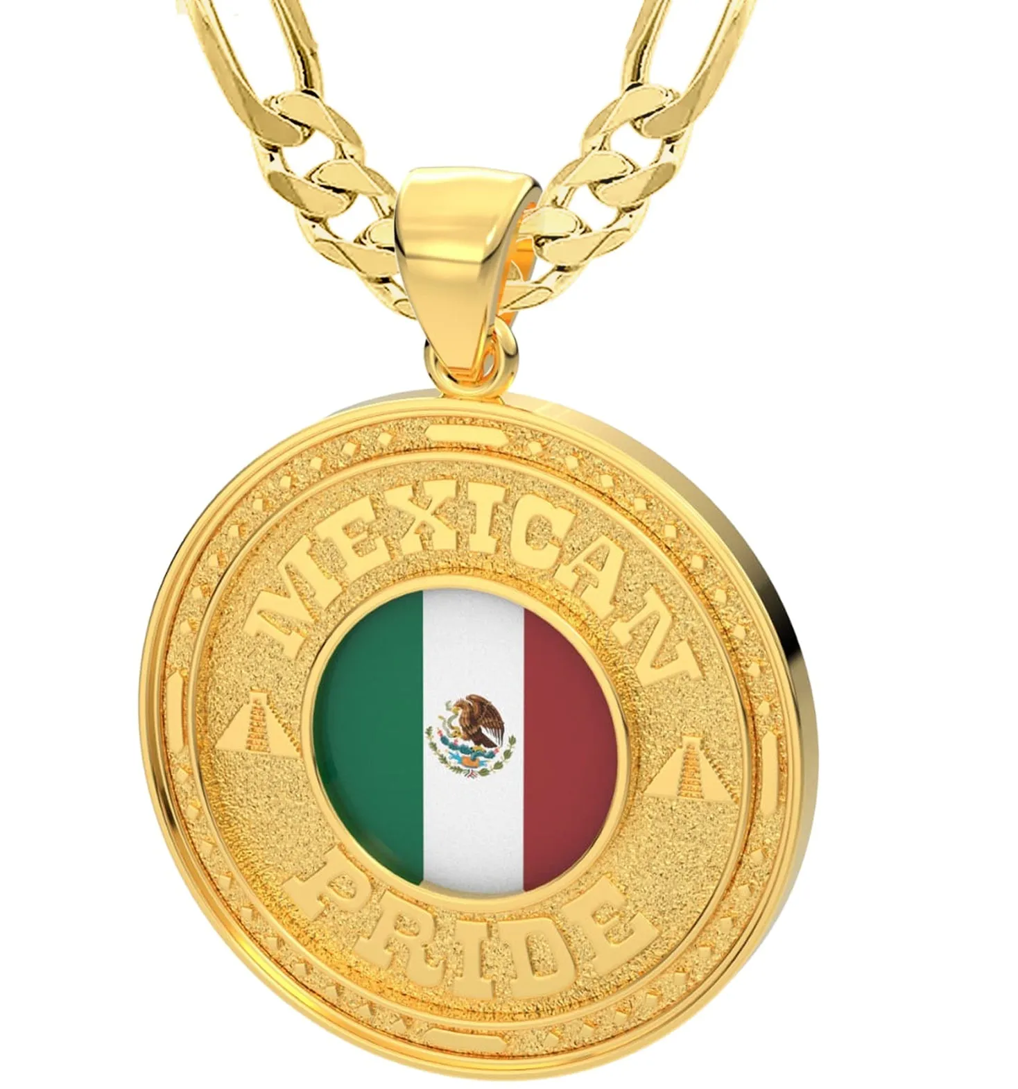 Men's 14k Yellow Gold Mexican Pride Pendant Necklace, 33mm
