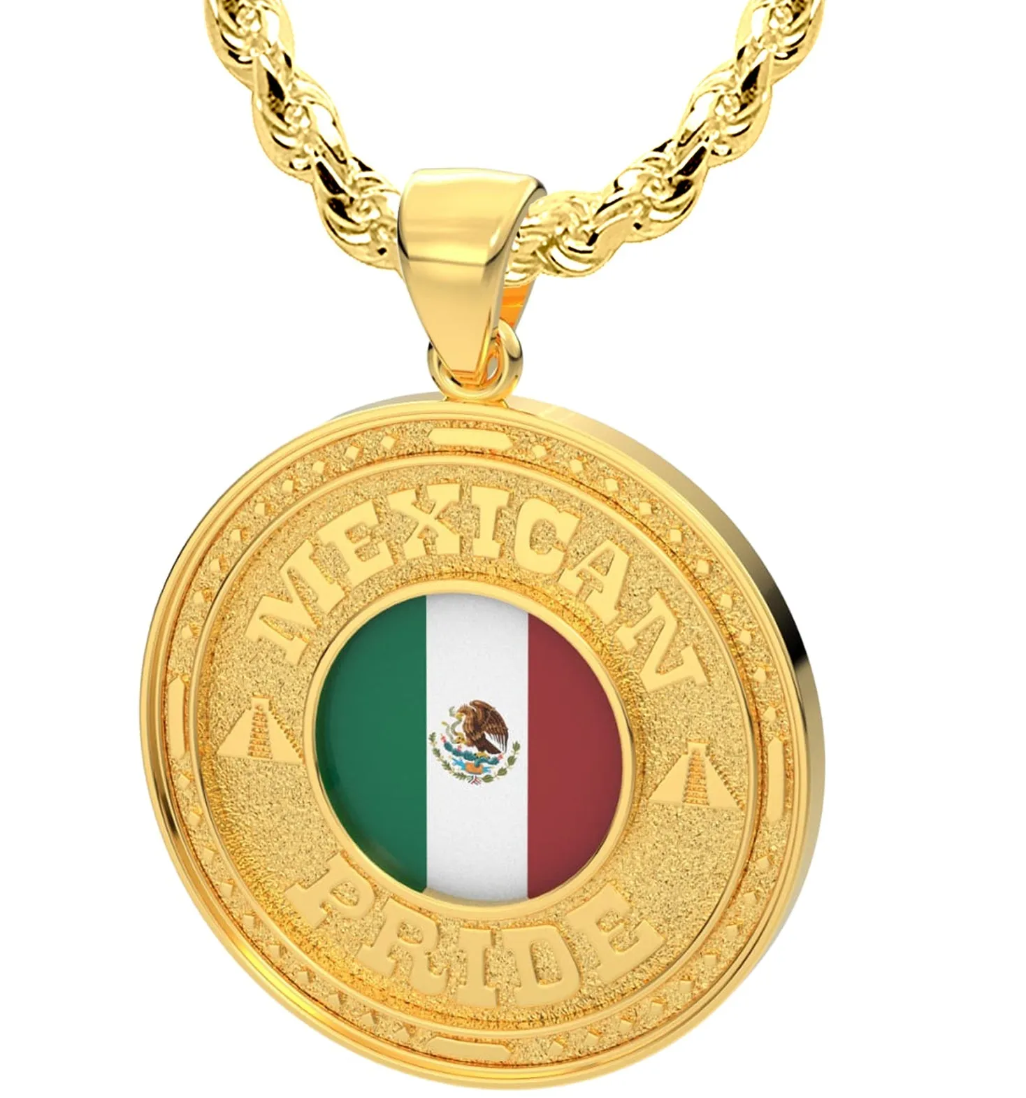 Men's 14k Yellow Gold Mexican Pride Pendant Necklace, 33mm