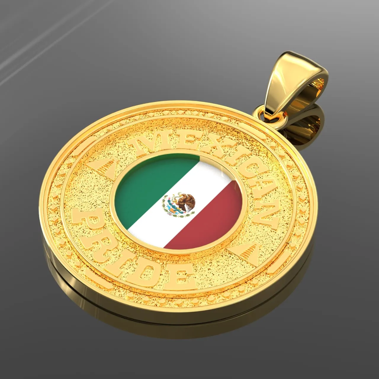 Men's 14k Yellow Gold Mexican Pride Pendant Necklace, 33mm