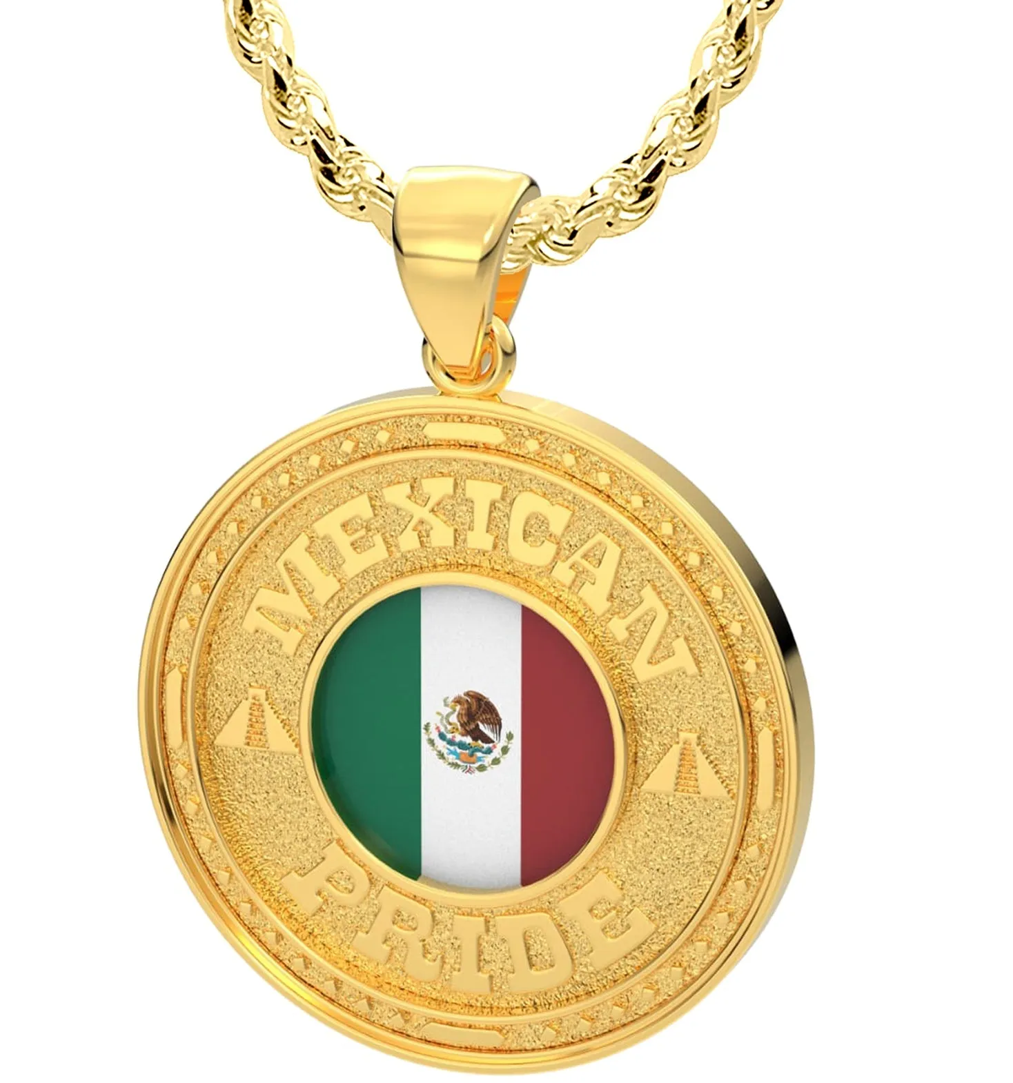 Men's 14k Yellow Gold Mexican Pride Pendant Necklace, 33mm