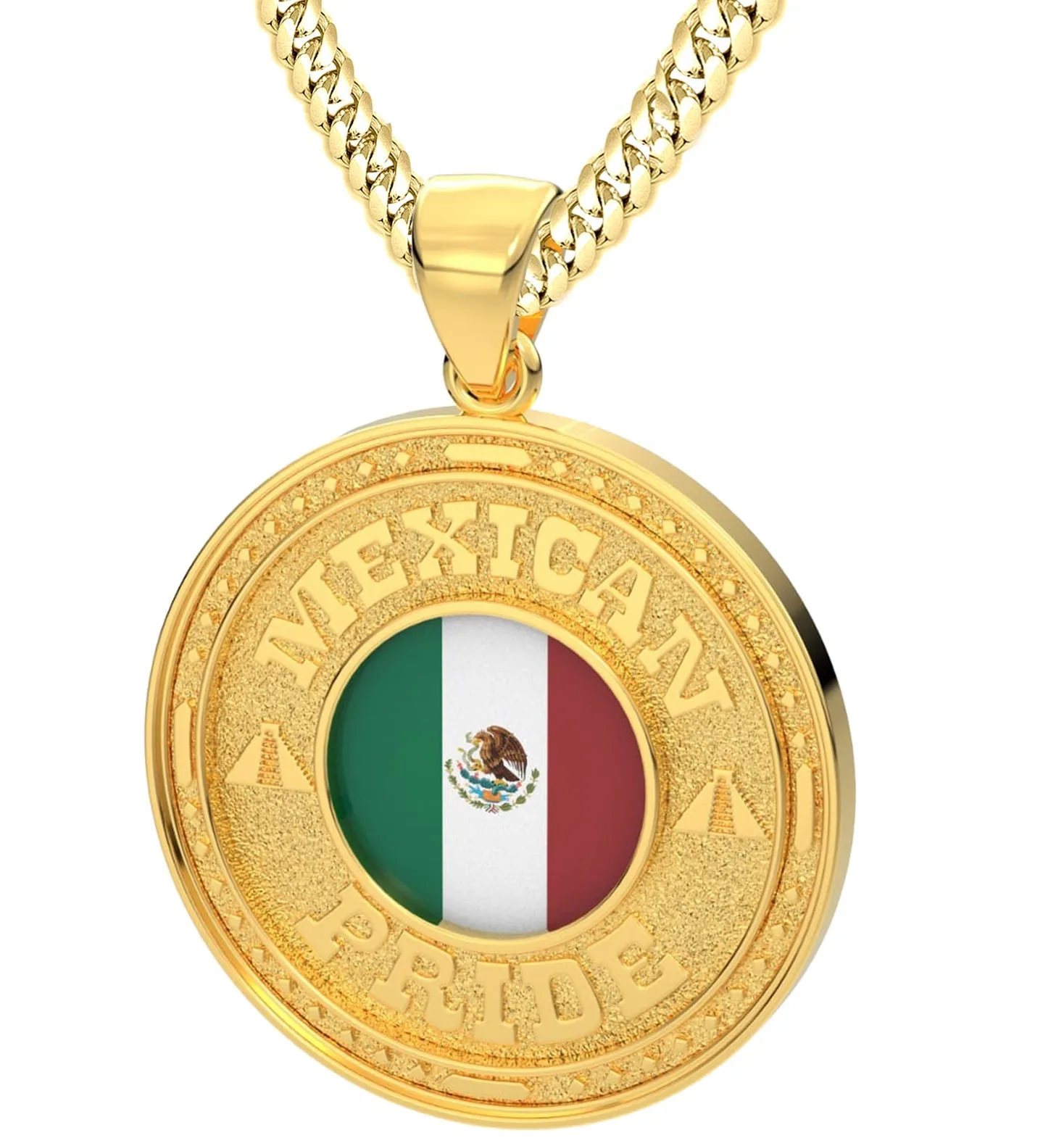 Men's 14k Yellow Gold Mexican Pride Pendant Necklace, 33mm