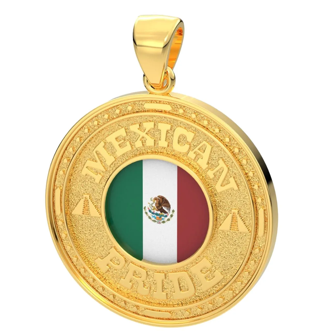 Men's 14k Yellow Gold Mexican Pride Pendant Necklace, 33mm