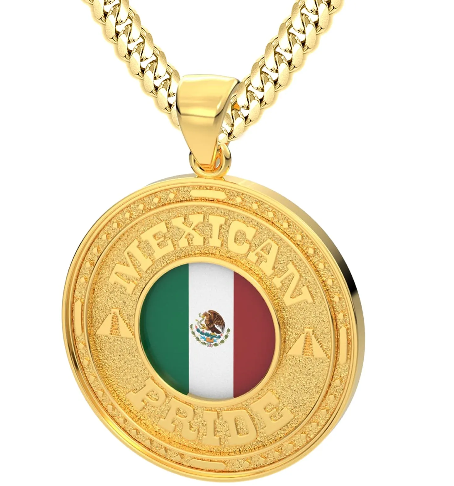 Men's 14k Yellow Gold Mexican Pride Pendant Necklace, 33mm