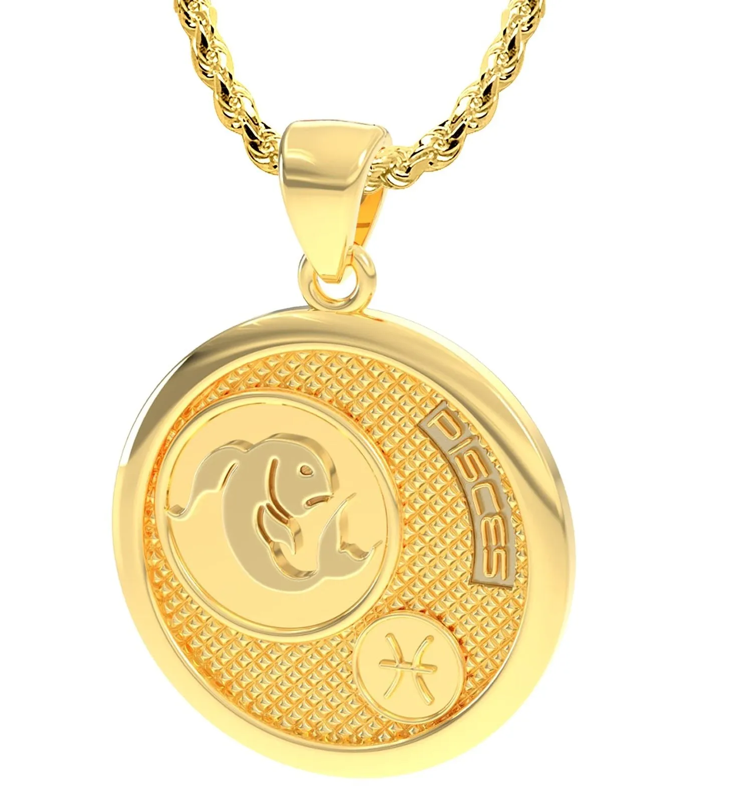 Men's 14k Yellow Gold Pisces the Fish Zodiac Pendant Necklace, 33mm