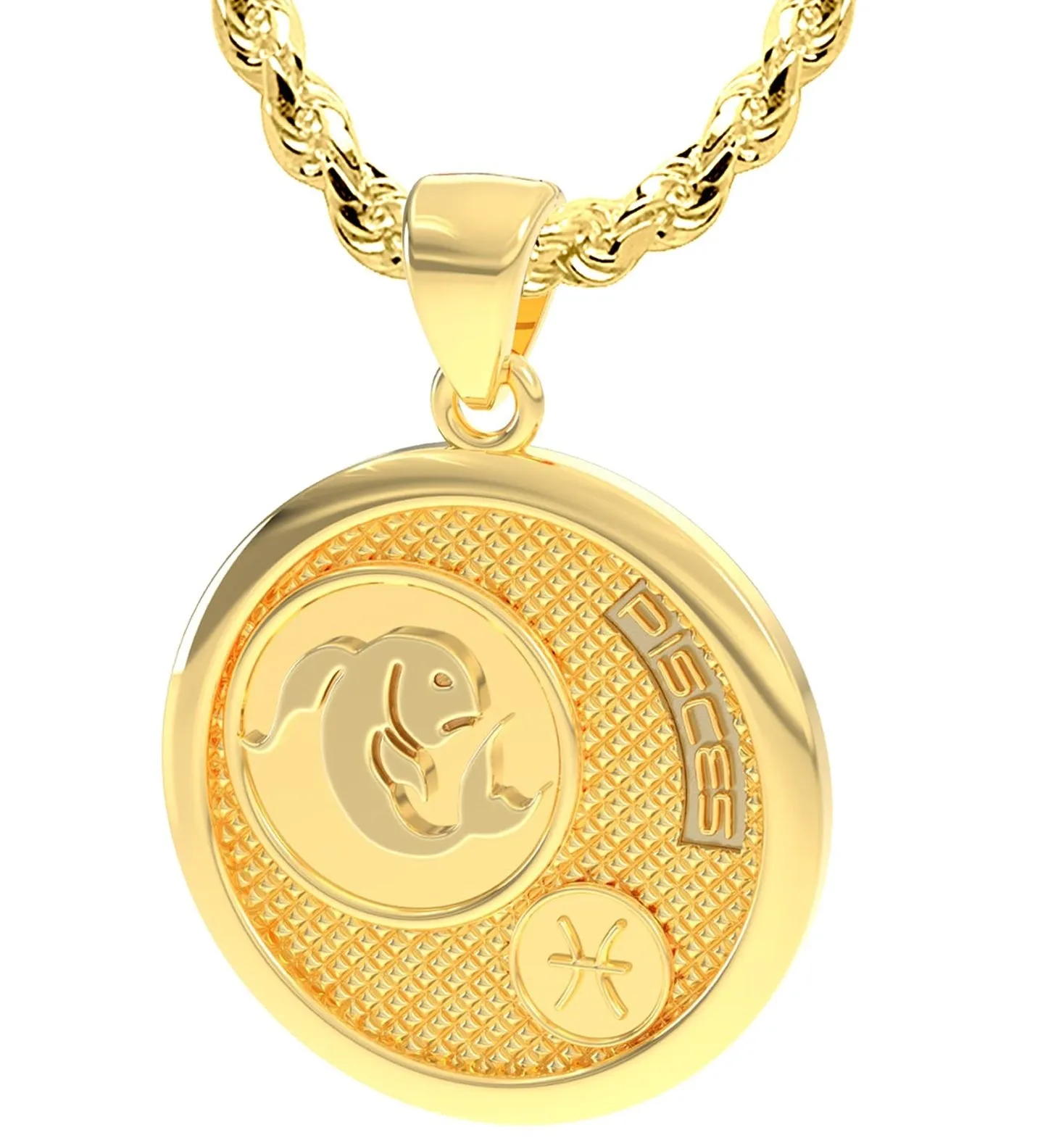 Men's 14k Yellow Gold Pisces the Fish Zodiac Pendant Necklace, 33mm