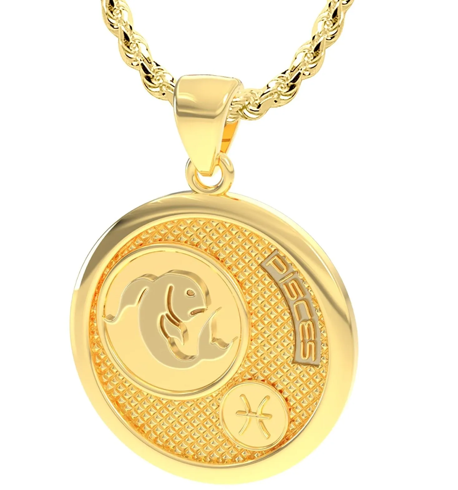 Men's 14k Yellow Gold Pisces the Fish Zodiac Pendant Necklace, 33mm