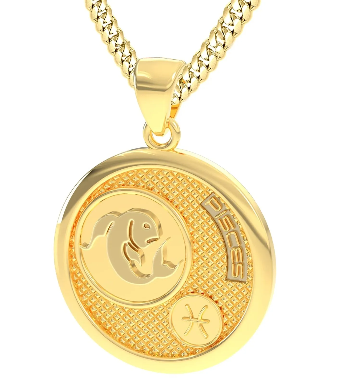 Men's 14k Yellow Gold Pisces the Fish Zodiac Pendant Necklace, 33mm