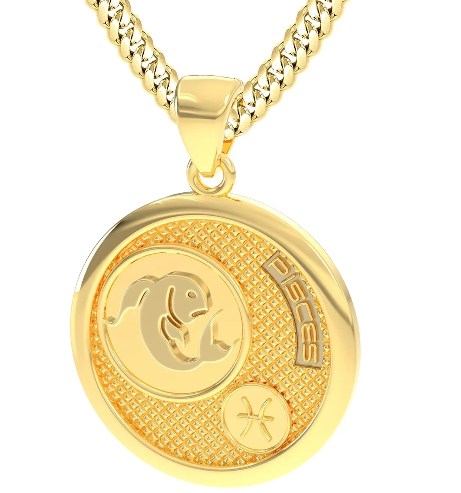 Men's 14k Yellow Gold Pisces the Fish Zodiac Pendant Necklace, 33mm