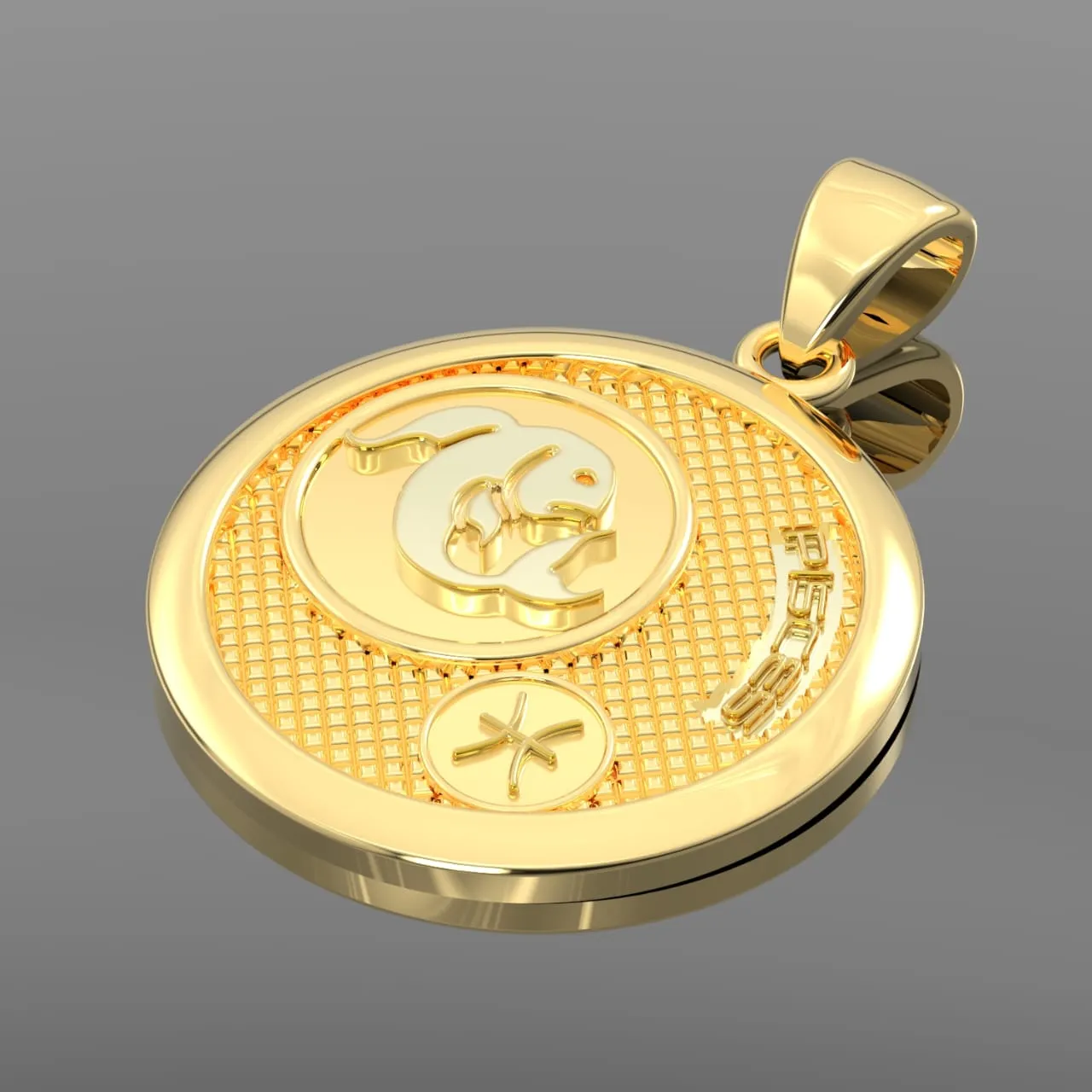 Men's 14k Yellow Gold Pisces the Fish Zodiac Pendant Necklace, 33mm