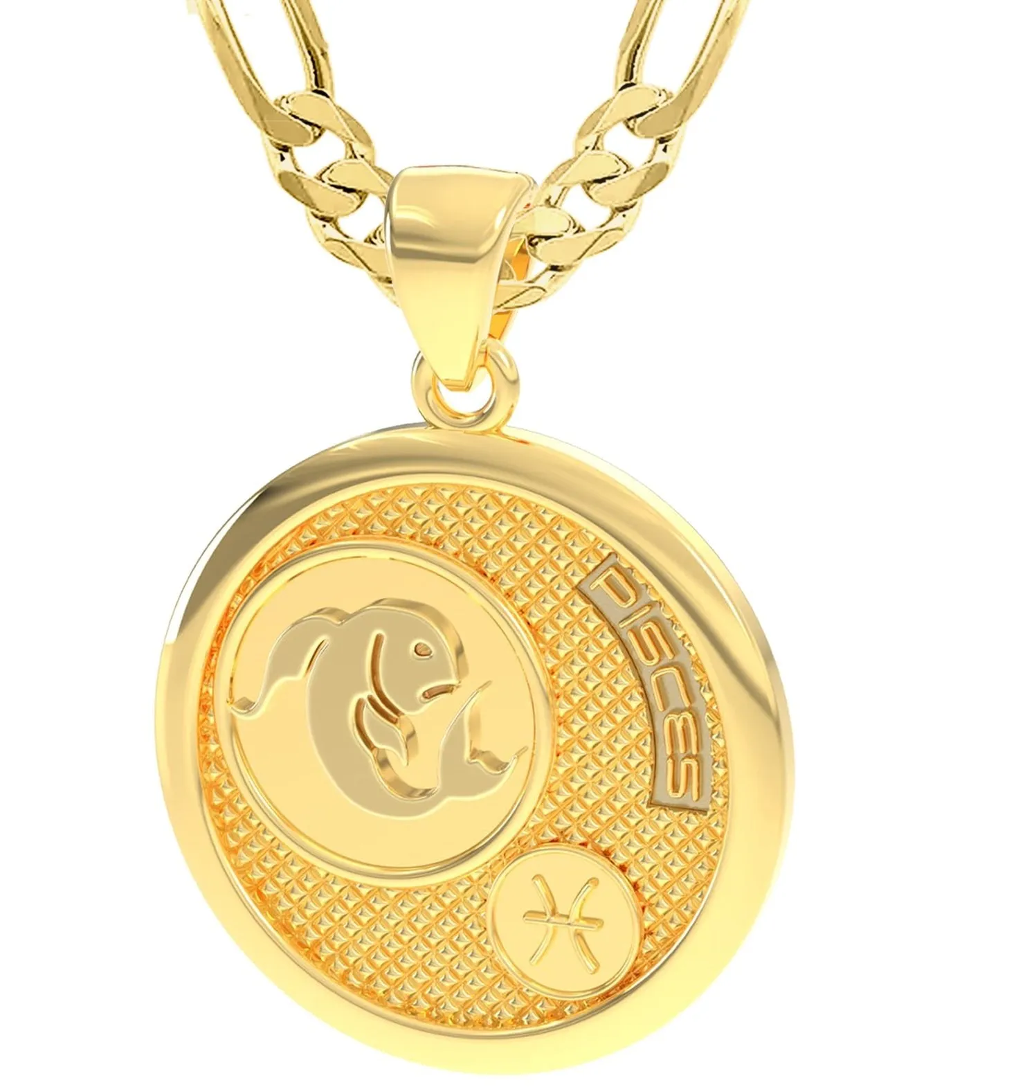 Men's 14k Yellow Gold Pisces the Fish Zodiac Pendant Necklace, 33mm