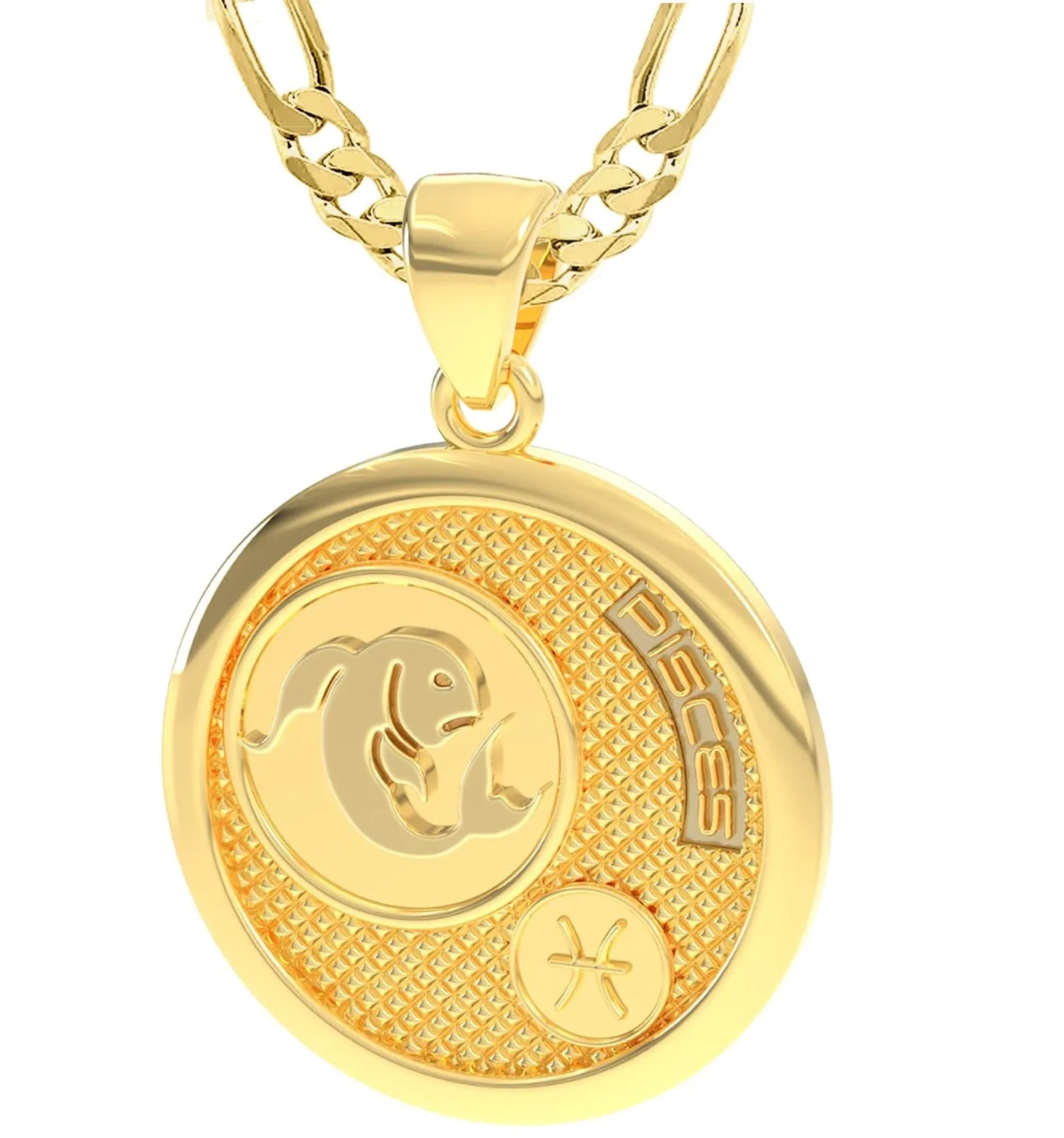 Men's 14k Yellow Gold Pisces the Fish Zodiac Pendant Necklace, 33mm