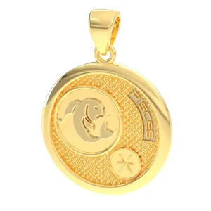 Men's 14k Yellow Gold Pisces the Fish Zodiac Pendant Necklace, 33mm