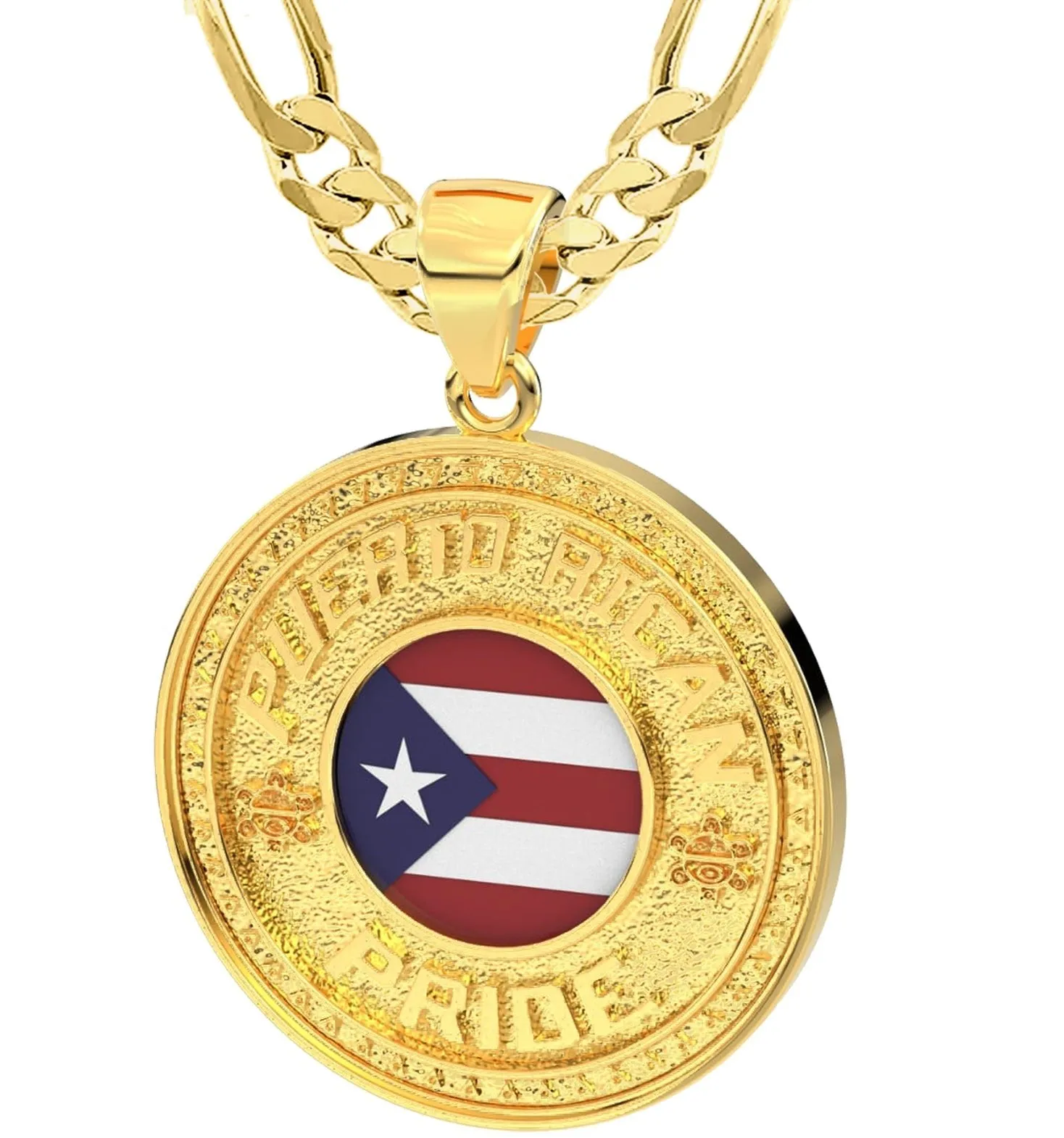 Men's 14k Yellow Gold Puerto Rican Pride Pendant Necklace, 33mm