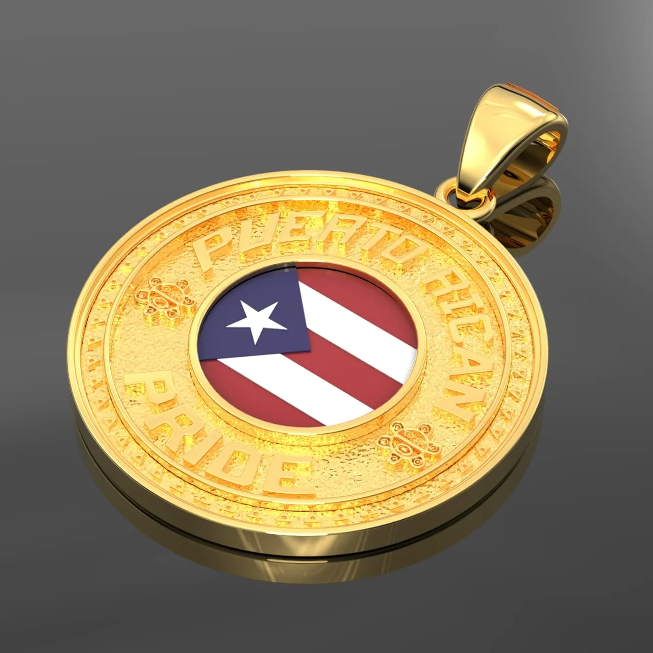 Men's 14k Yellow Gold Puerto Rican Pride Pendant Necklace, 33mm