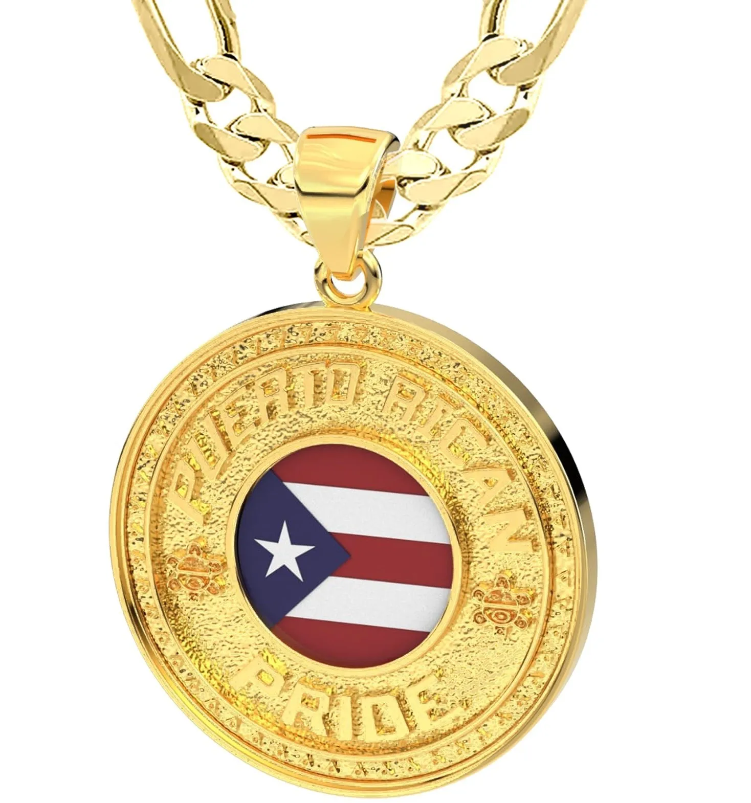 Men's 14k Yellow Gold Puerto Rican Pride Pendant Necklace, 33mm