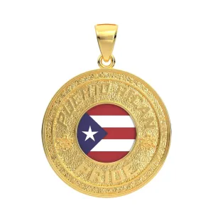 Men's 14k Yellow Gold Puerto Rican Pride Pendant Necklace, 33mm