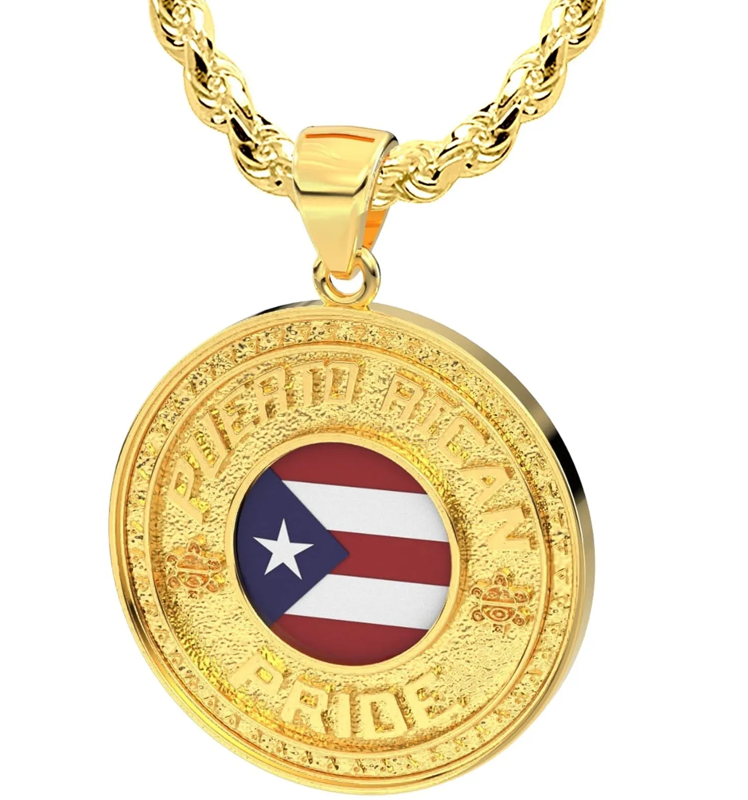 Men's 14k Yellow Gold Puerto Rican Pride Pendant Necklace, 33mm