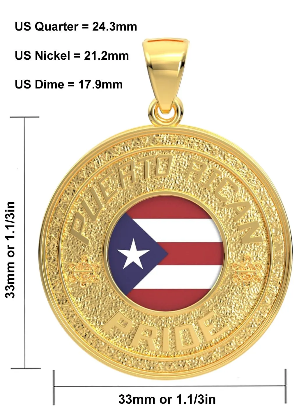 Men's 14k Yellow Gold Puerto Rican Pride Pendant Necklace, 33mm