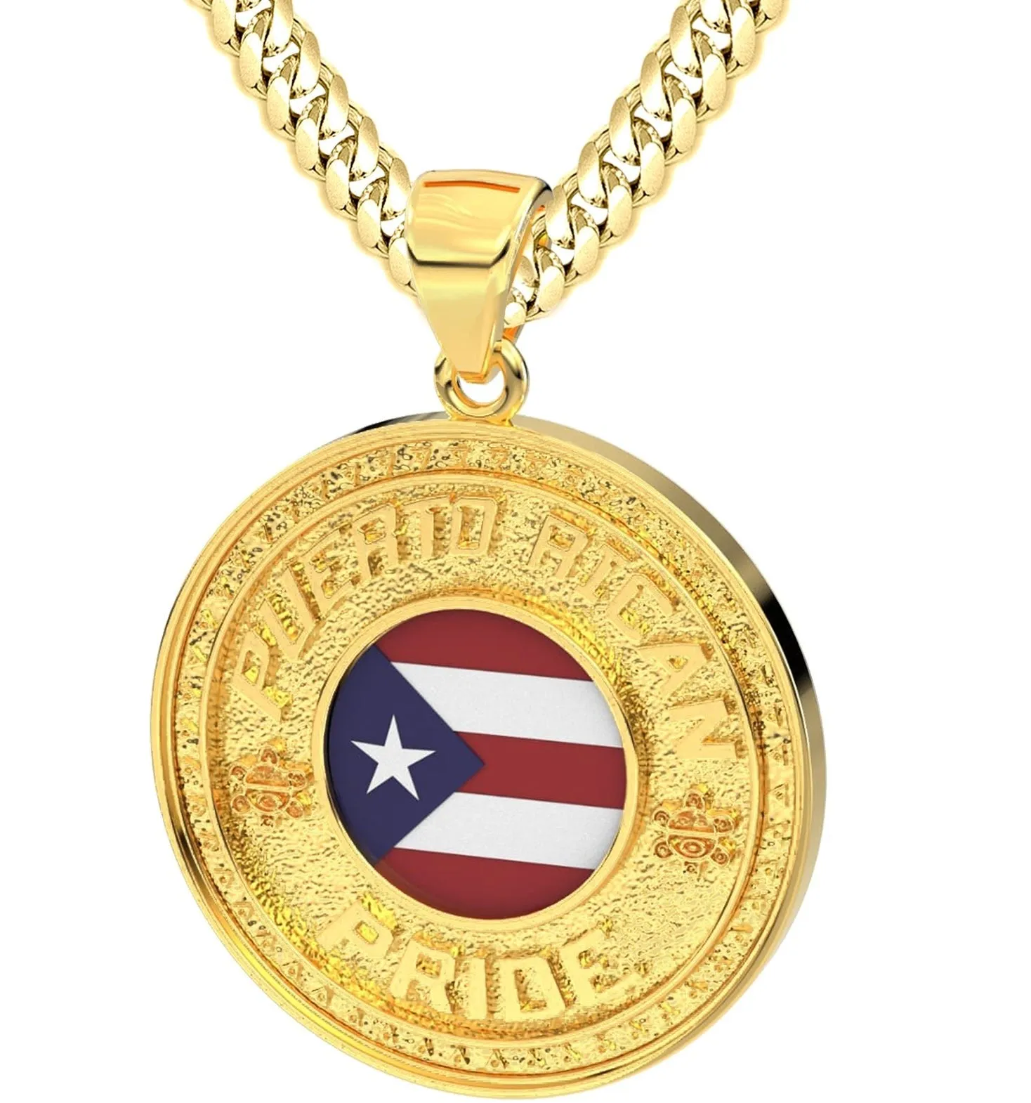 Men's 14k Yellow Gold Puerto Rican Pride Pendant Necklace, 33mm