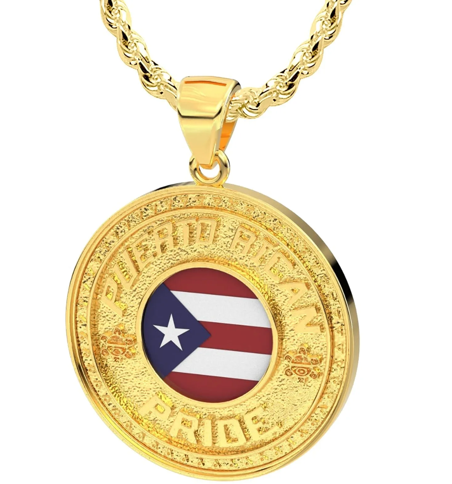 Men's 14k Yellow Gold Puerto Rican Pride Pendant Necklace, 33mm