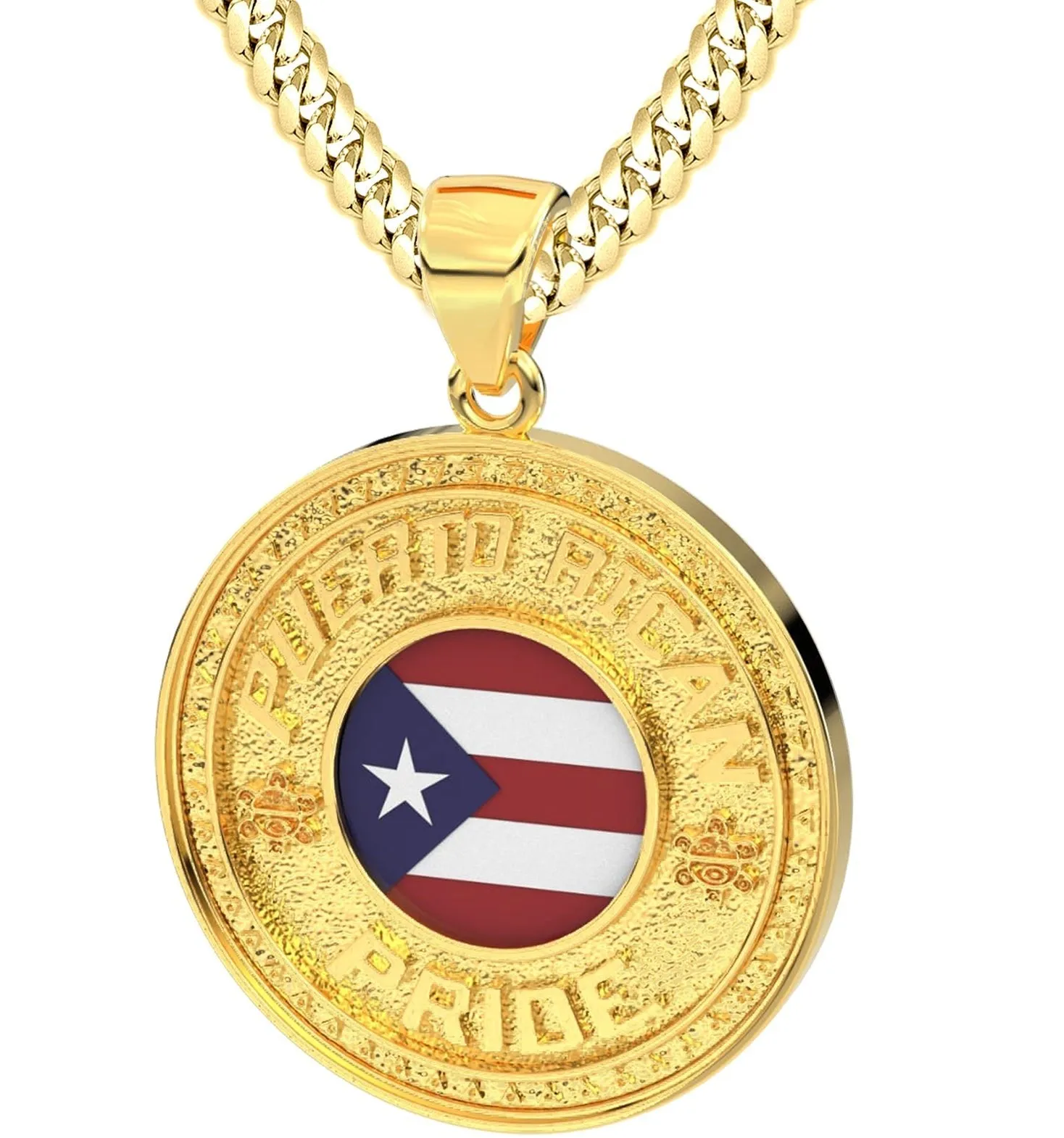 Men's 14k Yellow Gold Puerto Rican Pride Pendant Necklace, 33mm