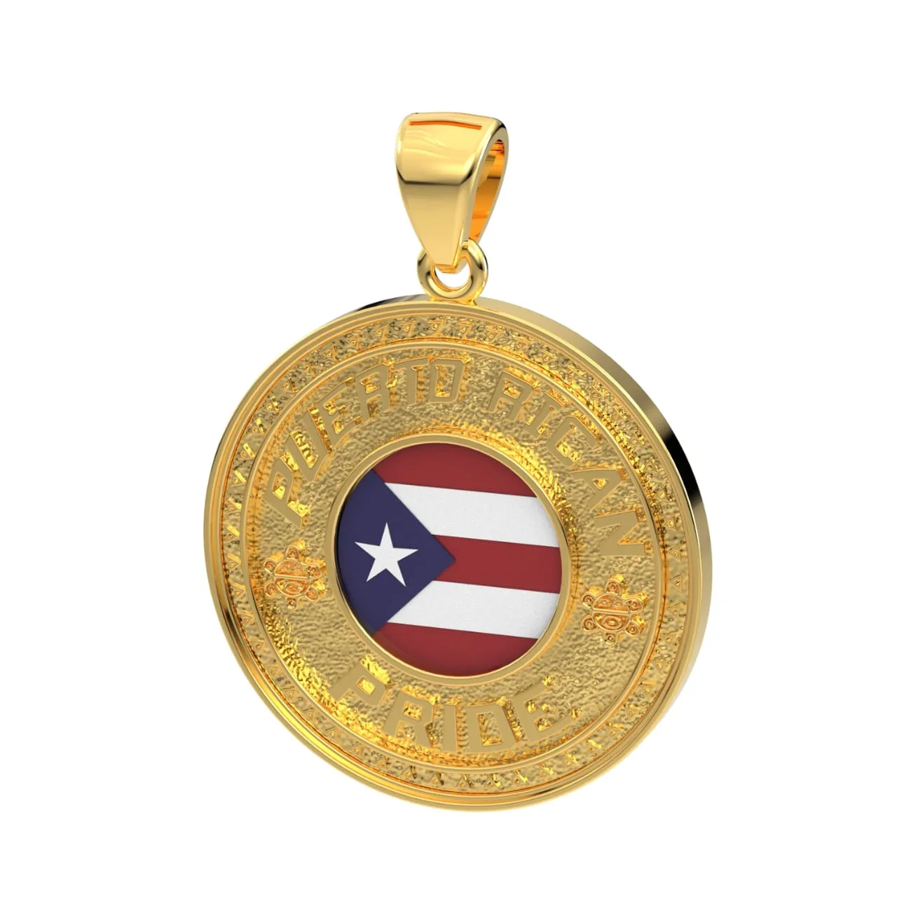Men's 14k Yellow Gold Puerto Rican Pride Pendant Necklace, 33mm