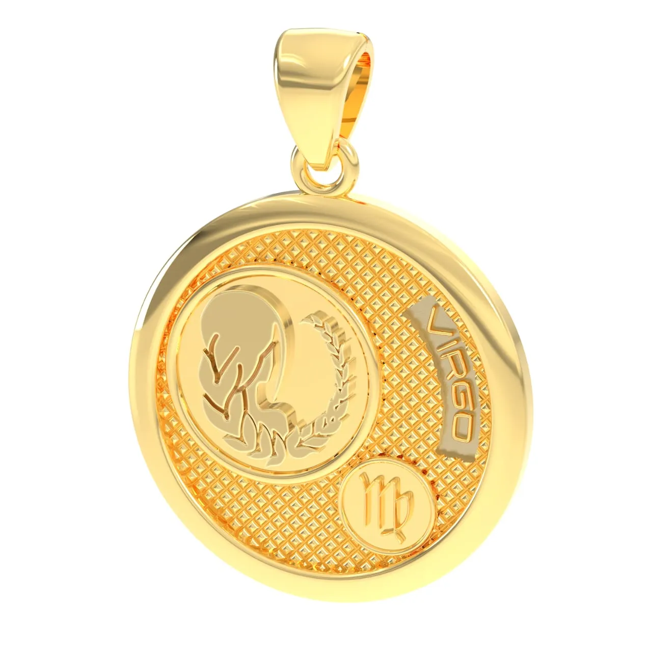 Men's 14k Yellow Gold Virgo Goddess of Wheat Zodiac Pendant Necklace, 33mm