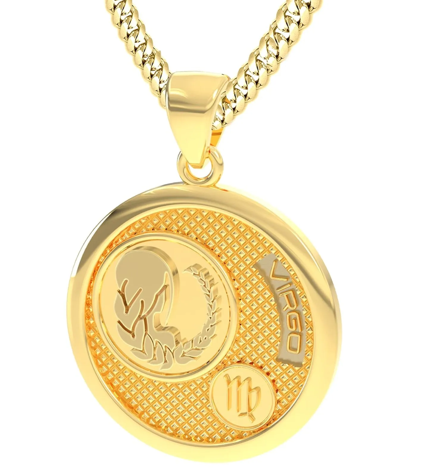 Men's 14k Yellow Gold Virgo Goddess of Wheat Zodiac Pendant Necklace, 33mm