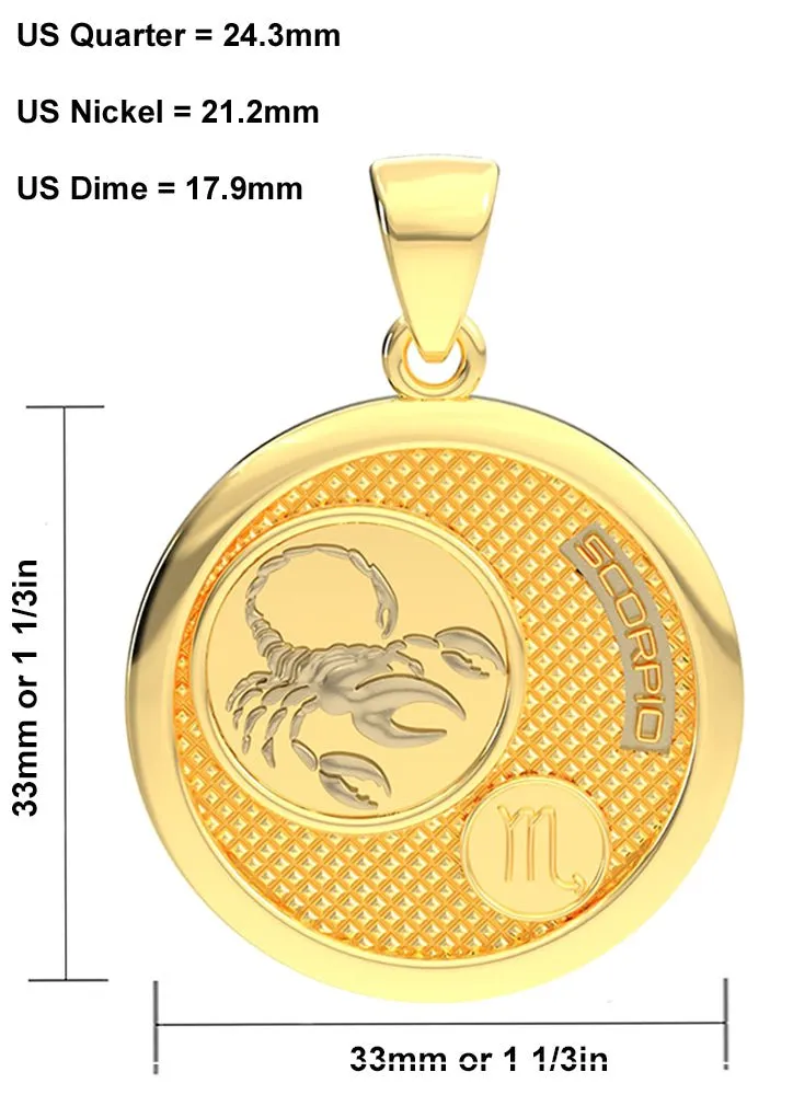 Men's 14k Yellow Gold Virgo Goddess of Wheat Zodiac Pendant Necklace, 33mm