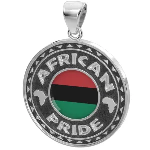 Men's 925 Sterling Silver African Pride Medal Pendant Necklace with Flag, 33mm