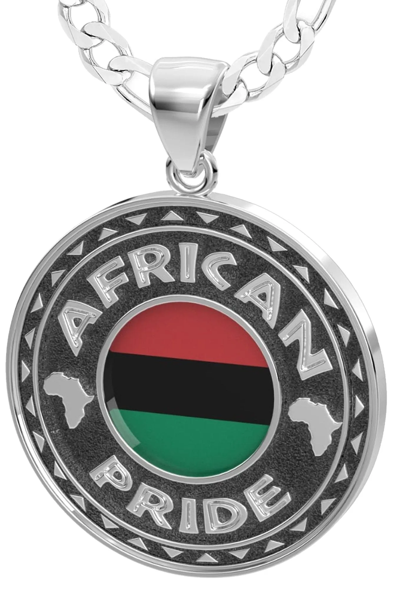 Men's 925 Sterling Silver African Pride Medal Pendant Necklace with Flag, 33mm