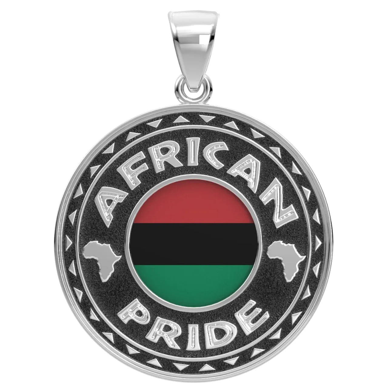 Men's 925 Sterling Silver African Pride Medal Pendant Necklace with Flag, 33mm