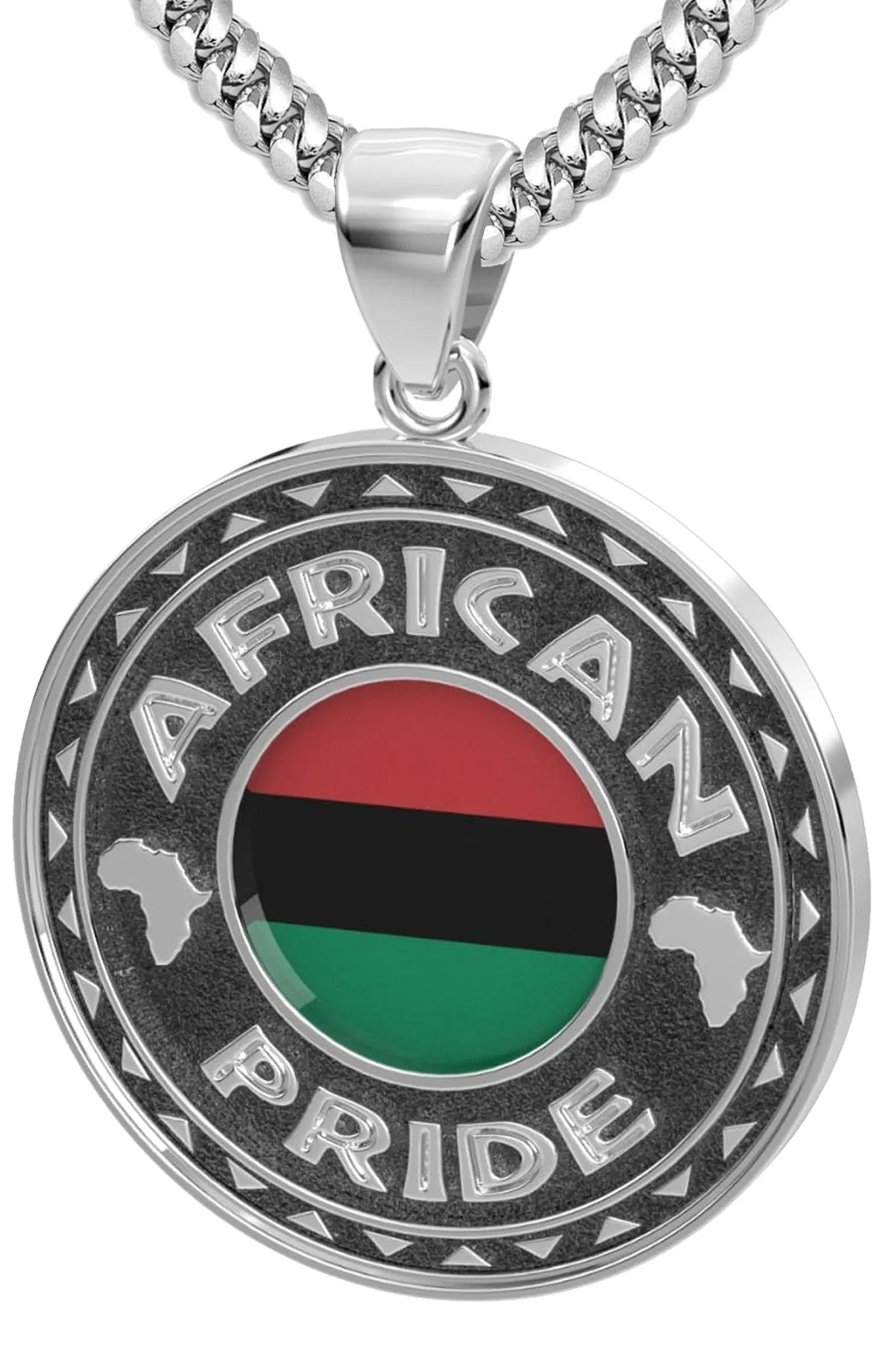 Men's 925 Sterling Silver African Pride Medal Pendant Necklace with Flag, 33mm
