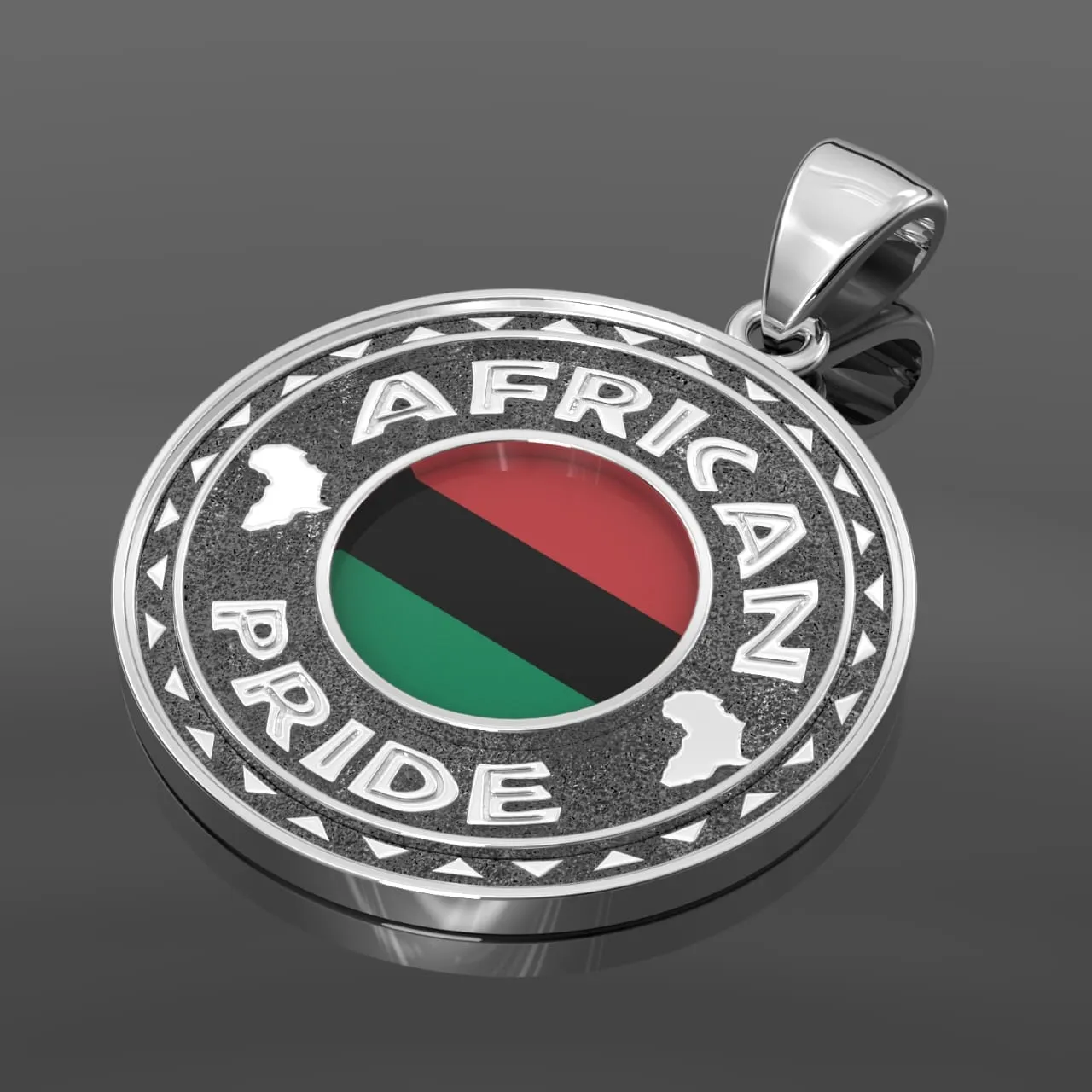 Men's 925 Sterling Silver African Pride Medal Pendant Necklace with Flag, 33mm