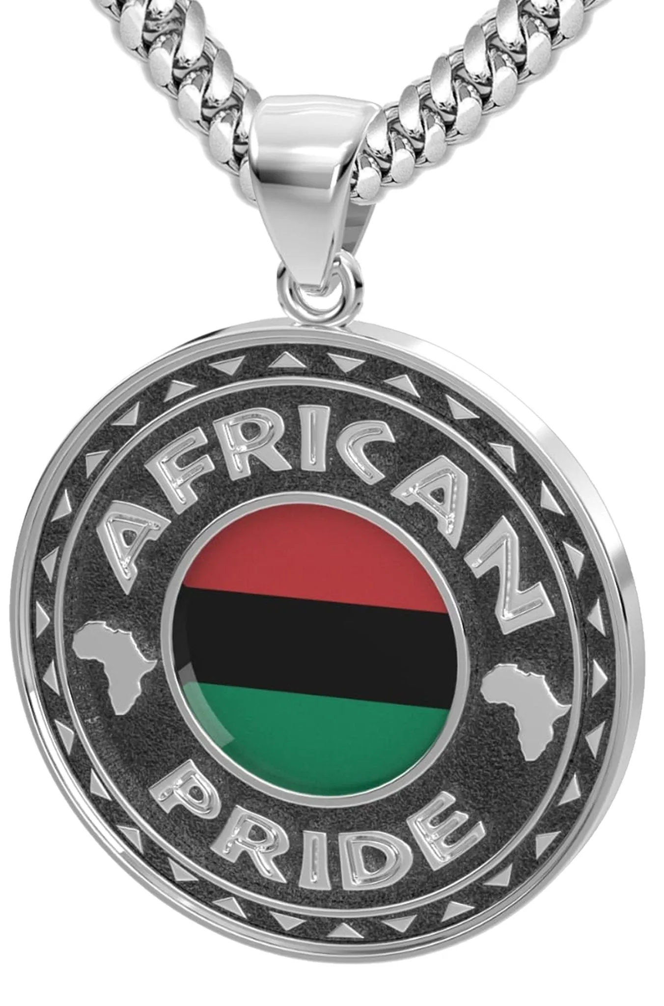 Men's 925 Sterling Silver African Pride Medal Pendant Necklace with Flag, 33mm