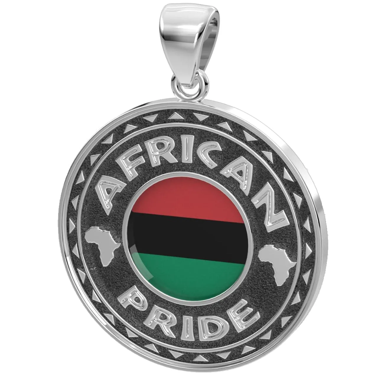Men's 925 Sterling Silver African Pride Medal Pendant Necklace with Flag, 33mm
