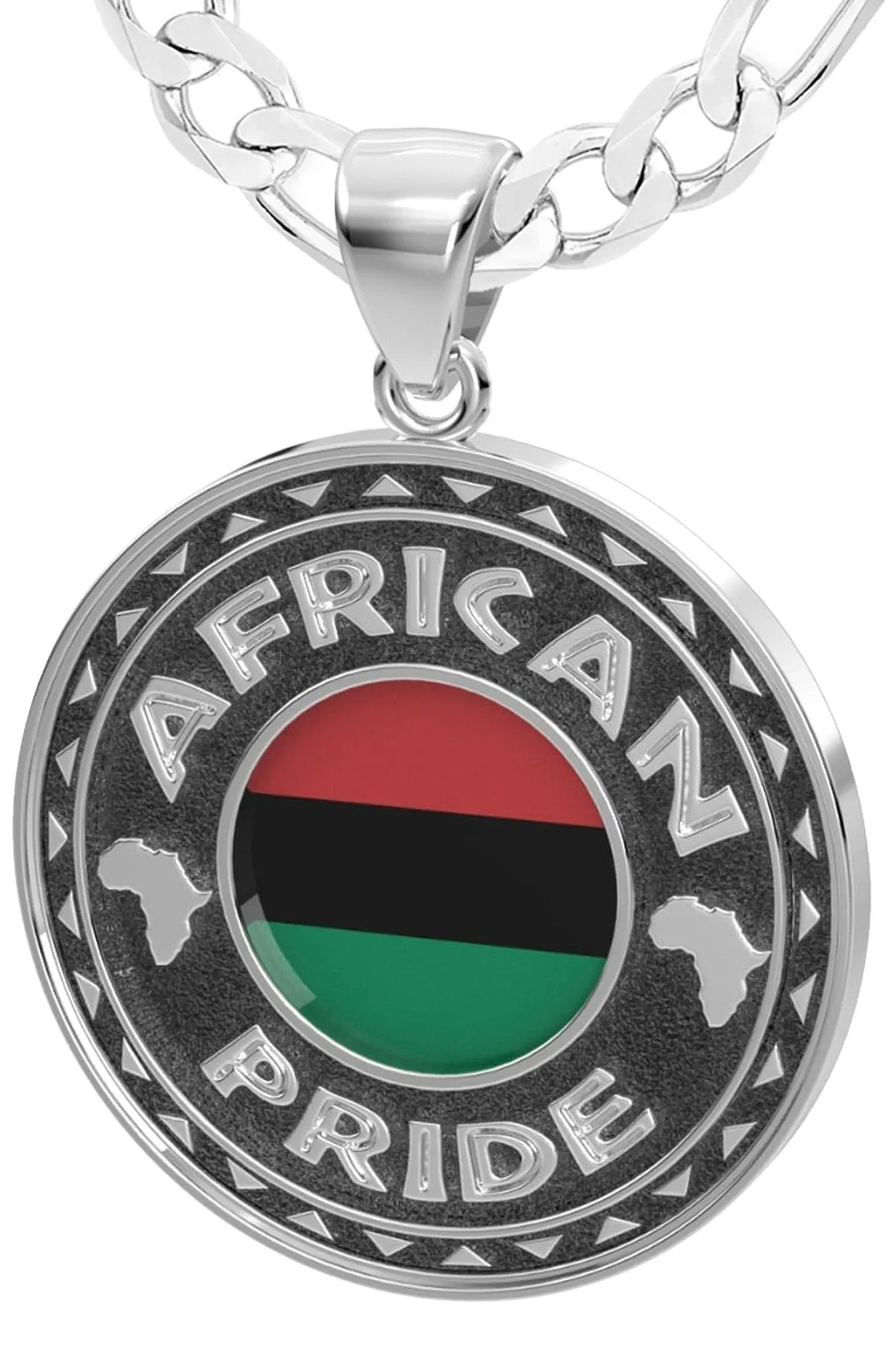 Men's 925 Sterling Silver African Pride Medal Pendant Necklace with Flag, 33mm