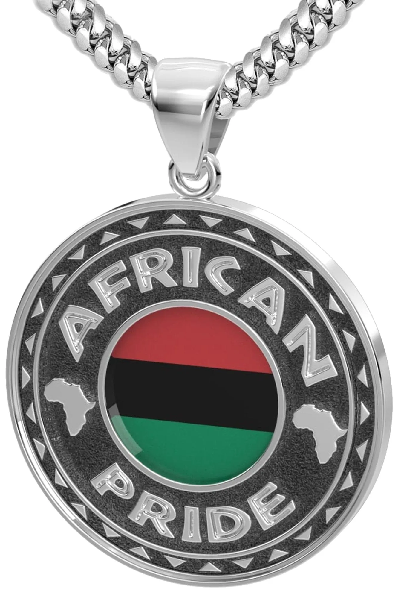 Men's 925 Sterling Silver African Pride Medal Pendant Necklace with Flag, 33mm