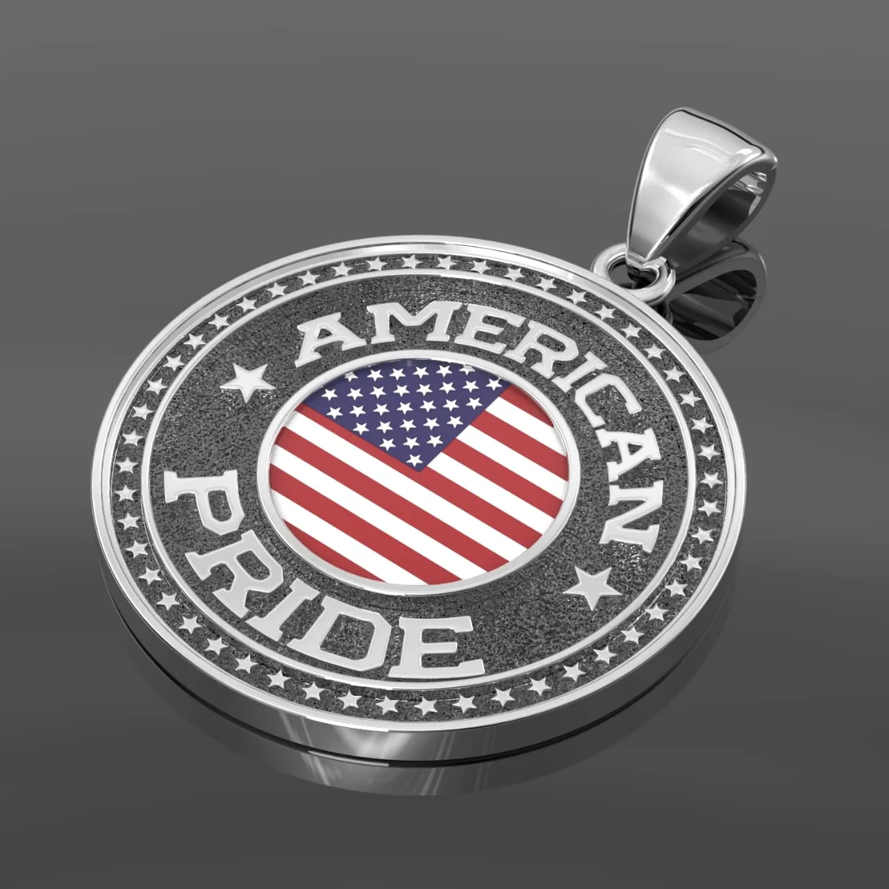 Men's 925 Sterling Silver American Pride Medal Pendant Necklace with Flag, 33mm