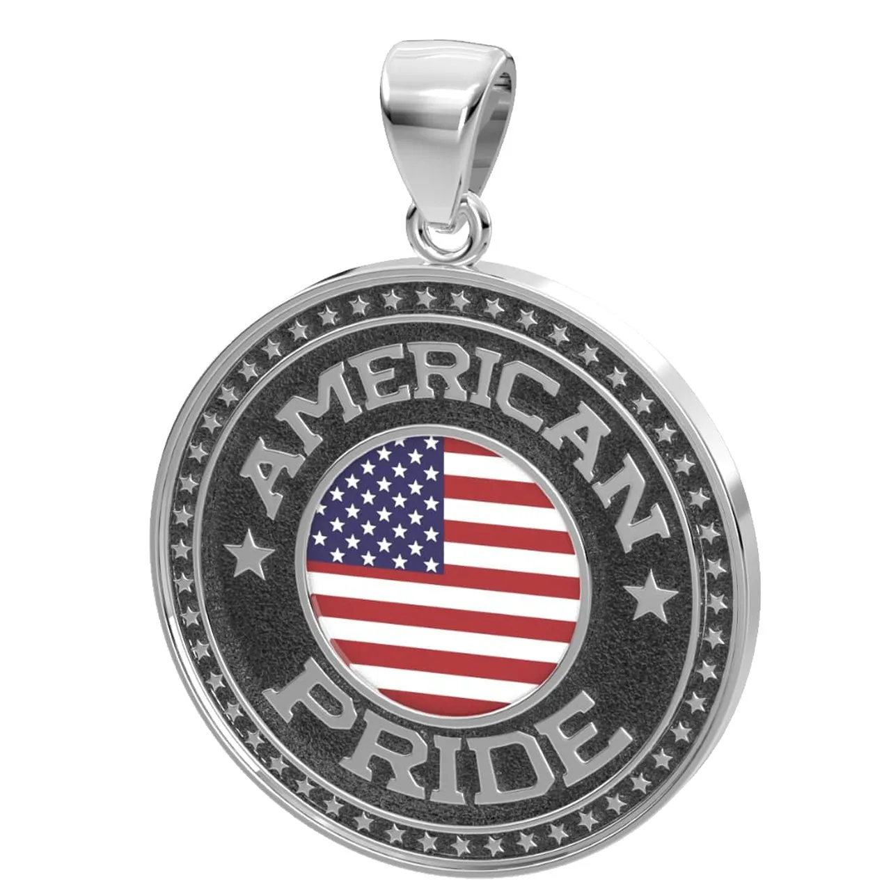 Men's 925 Sterling Silver American Pride Medal Pendant Necklace with Flag, 33mm