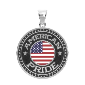 Men's 925 Sterling Silver American Pride Medal Pendant Necklace with Flag, 33mm