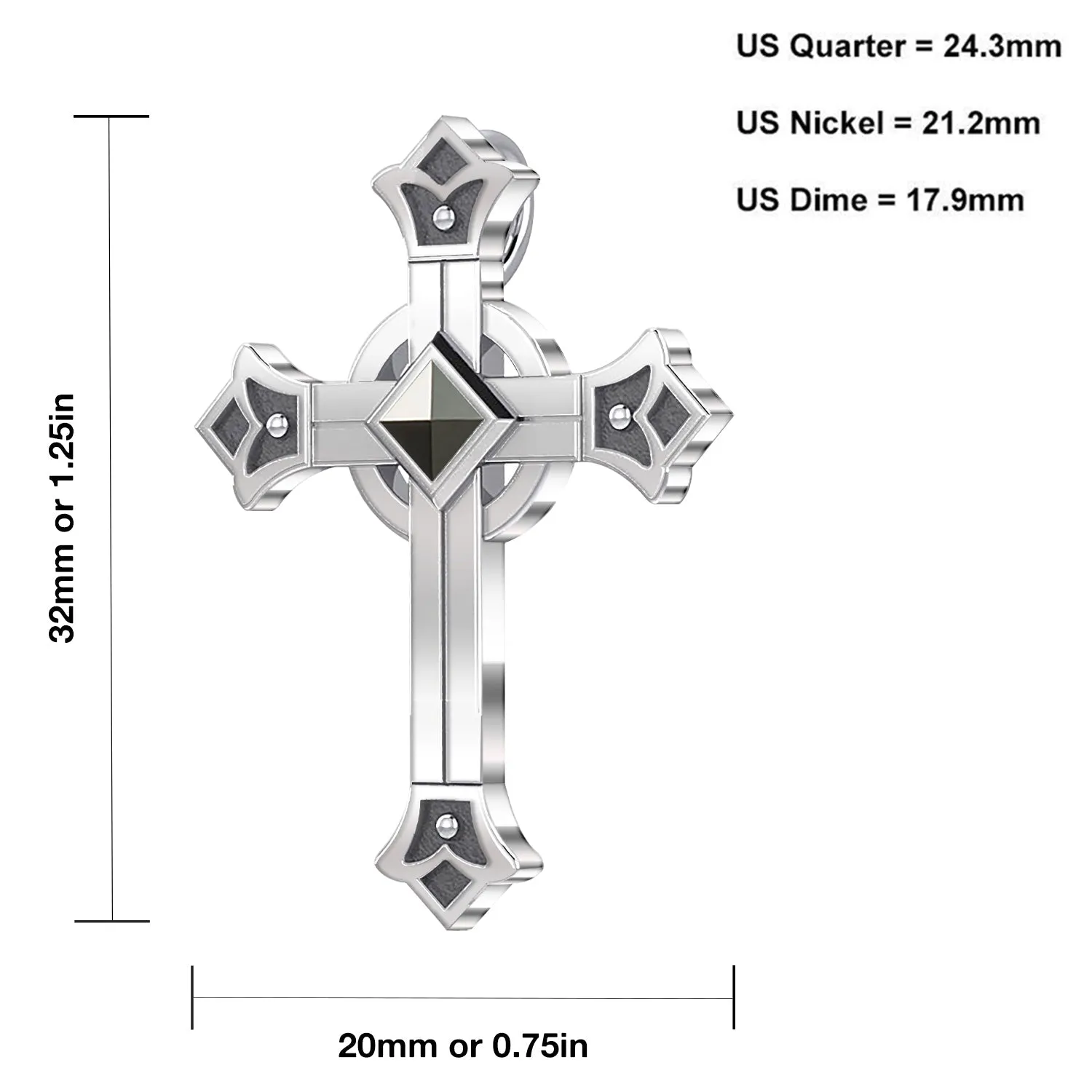 Men's 925 Sterling Silver Celtic Fleur-De-Lis Cross Pendant, 32mm