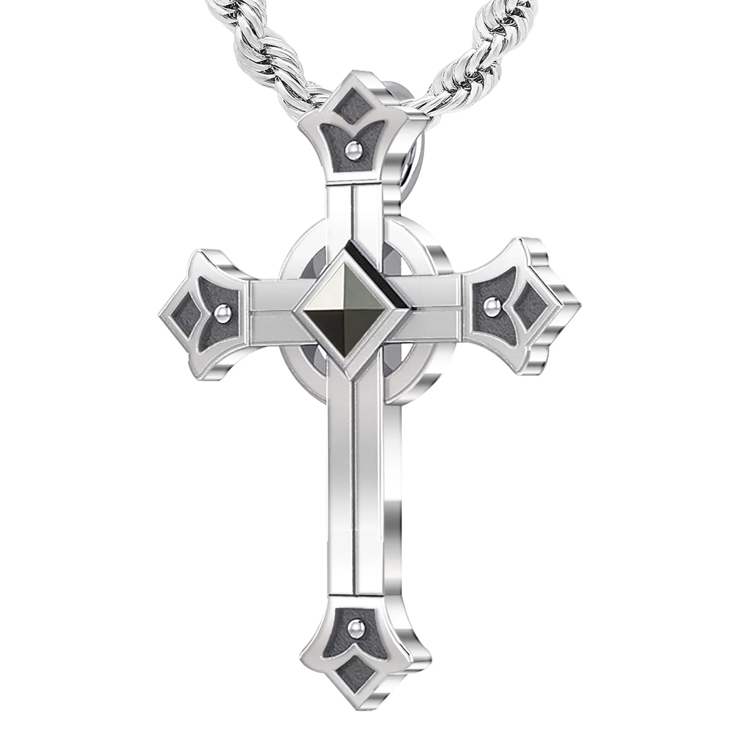 Men's 925 Sterling Silver Celtic Fleur-De-Lis Cross Pendant, 32mm