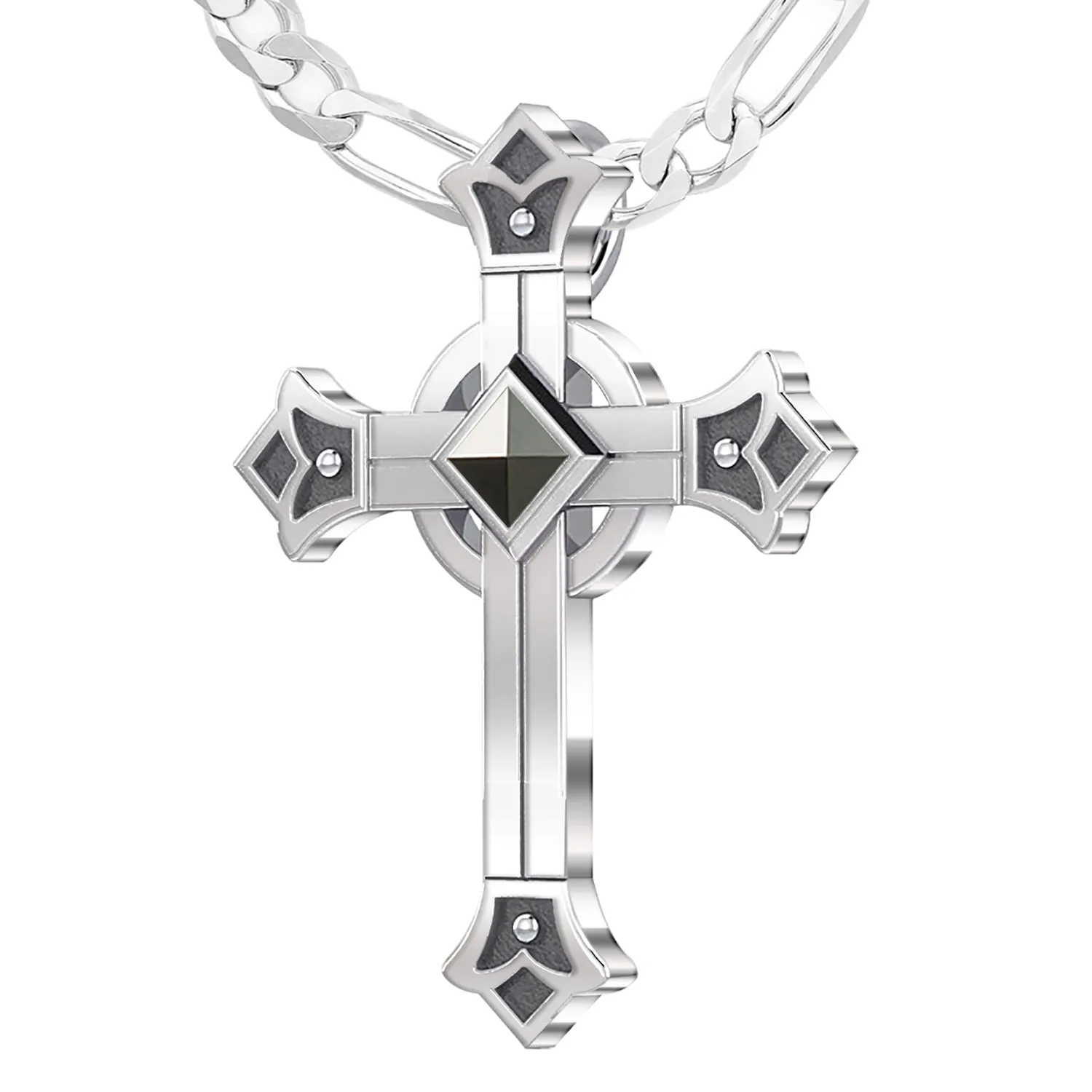 Men's 925 Sterling Silver Celtic Fleur-De-Lis Cross Pendant, 32mm