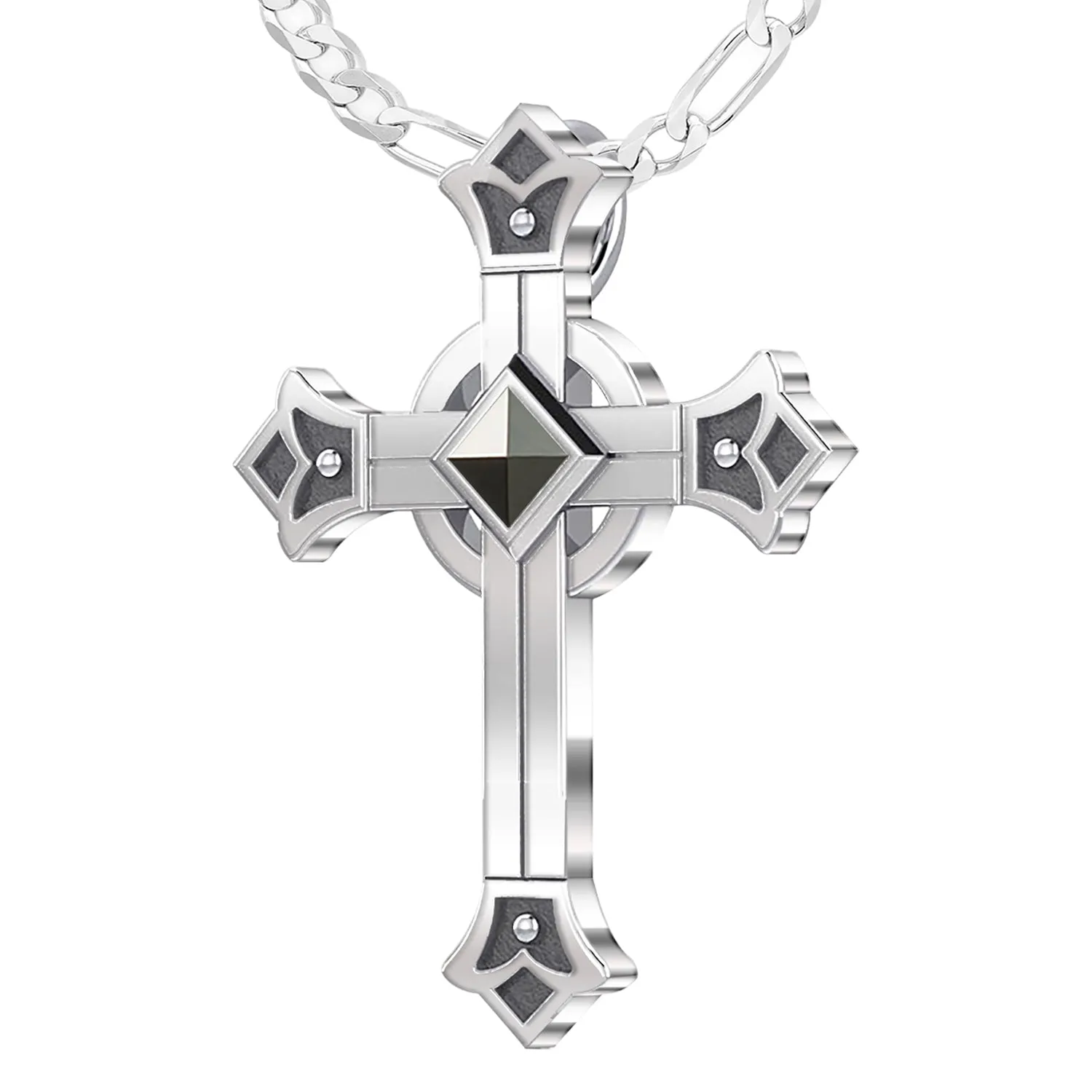 Men's 925 Sterling Silver Celtic Fleur-De-Lis Cross Pendant, 32mm