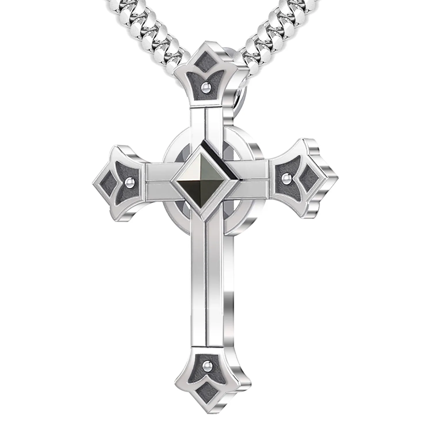 Men's 925 Sterling Silver Celtic Fleur-De-Lis Cross Pendant, 32mm